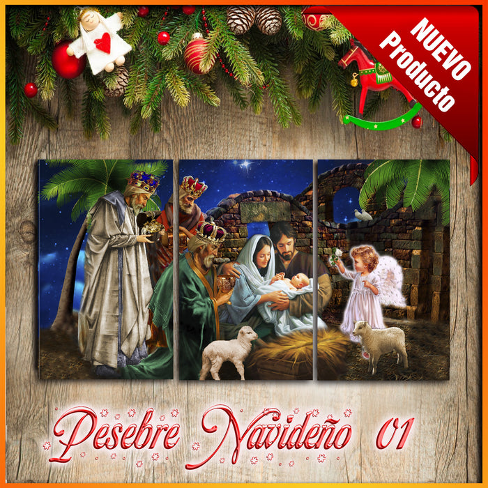 Cuadro pesebre navideño en madera