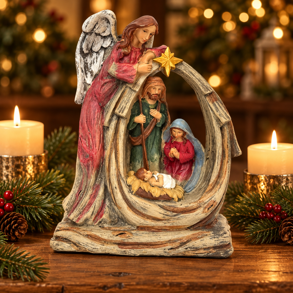 Pesebre Sagrada Familia Esculpido con Ángel