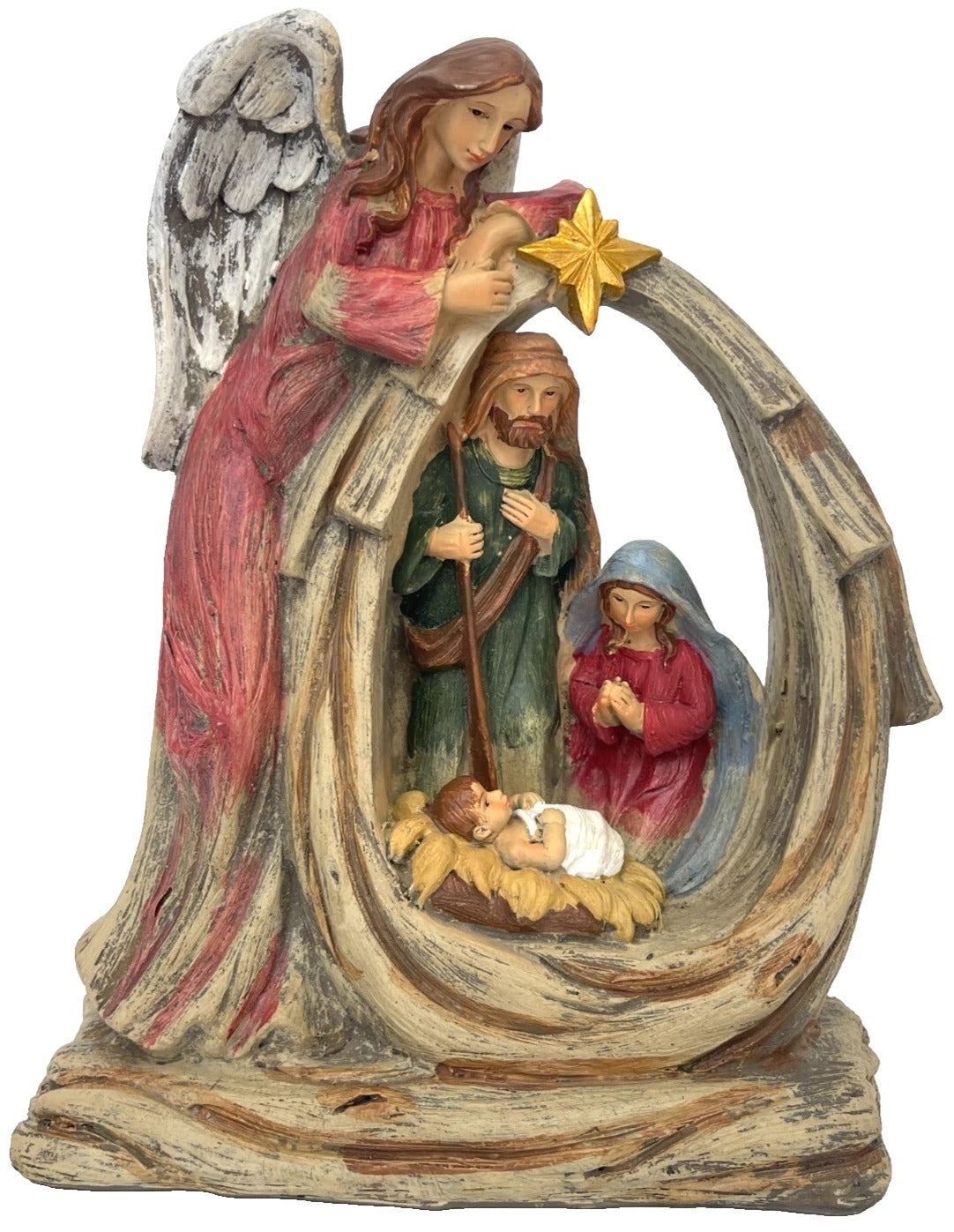 Pesebre Sagrada Familia esculpido con ángel