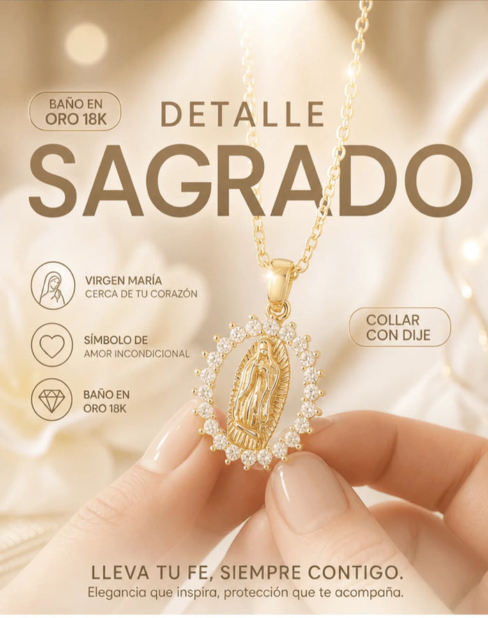 Collar tejido con aros y Virgen de Guadalupe
